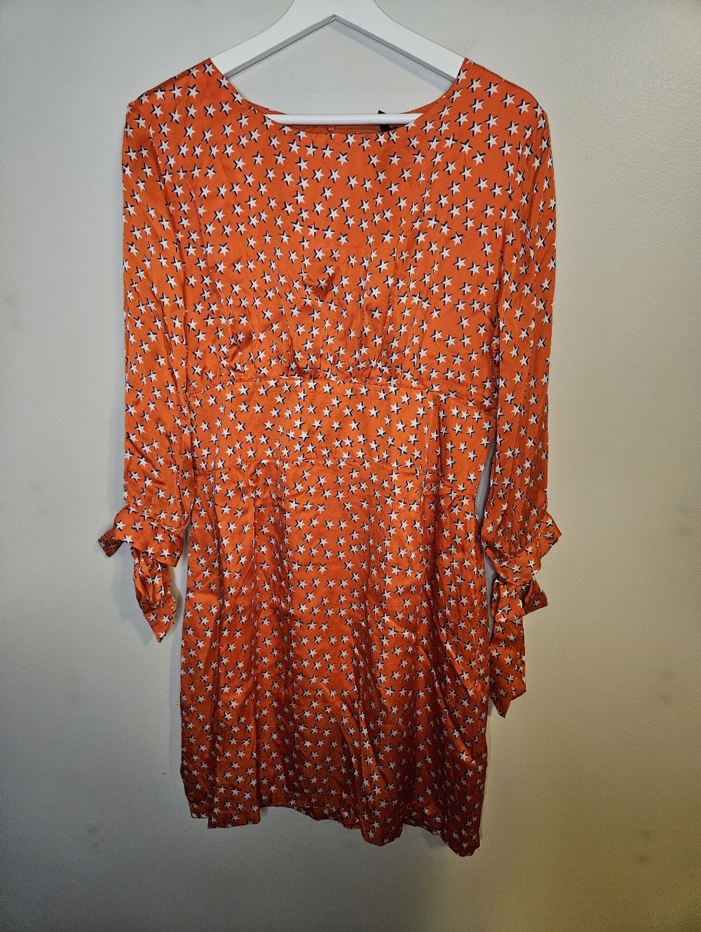 Alessia Santi Orange Star Print Long Sleeve Dress Mini Cocktail Date Night
